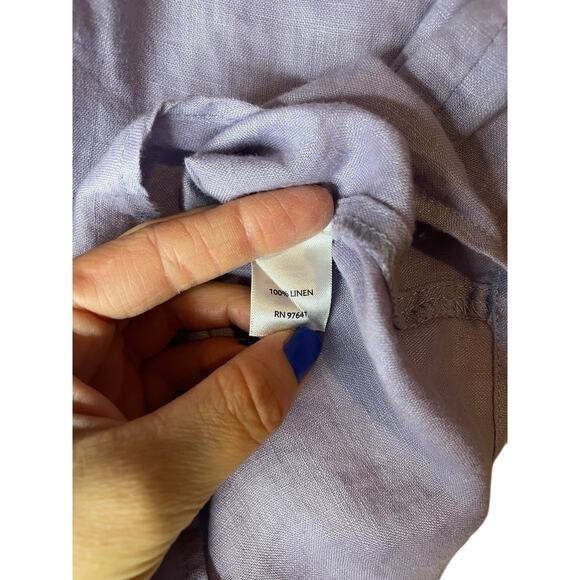 J Jill Lavender 100% Linen Button Up Short Sleeve Shirt Medium Lagenlook - Picture 5 of 5